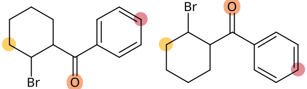Two molecules with the same atom highlighted